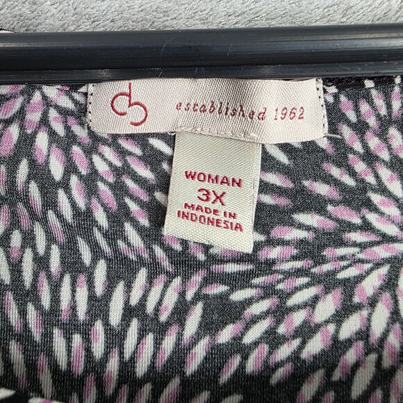 Womens Catherines Black White & Pink Abstract Floral Blouse Top Short Sleeve 3X - Picture 2 of 8